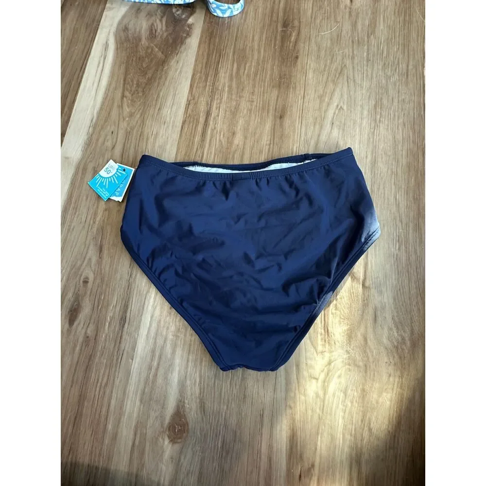 NWT Draper James Navy Side Shirred High Waist Bikini Bottom Size XS